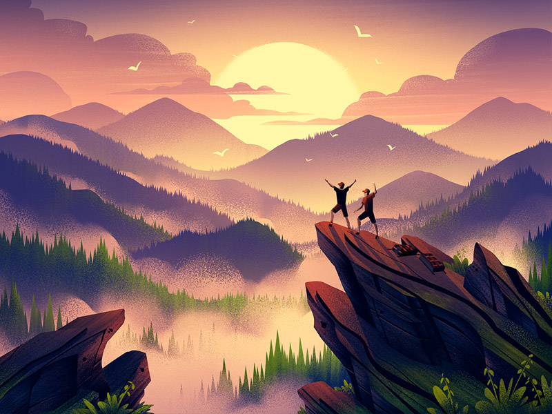 Sunset Mountain Adventure Illustration