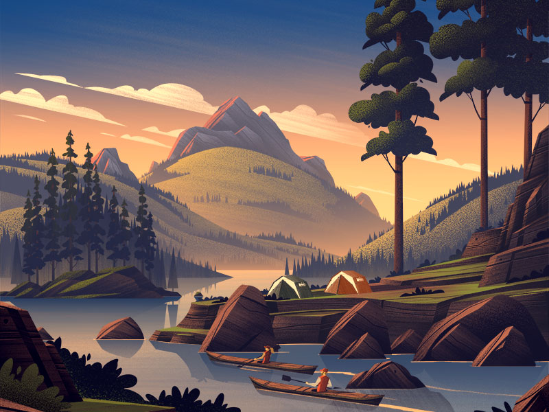 Mountain Lake Landscape Illustration